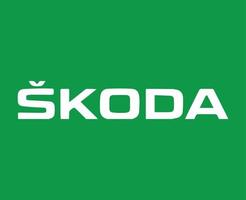 Skoda Brand Logo Car Symbol Name White Design Czech Automobile Vector Illustration With Green Background