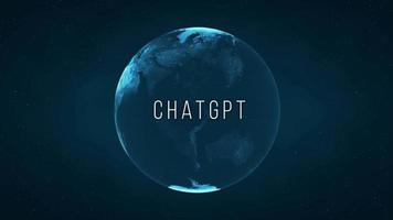 bate-papo gpt texto animação com global mundo e espaço fundo video