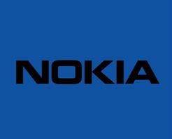 Nokia Logo Brand Phone Symbol Black Design Finland Mobile Vector Illustration With Blue Background