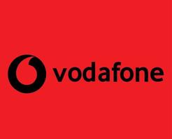 Vodafone Logo Brand Phone Symbol With Name Black Design England Mobile Vector Illustration With Red Background