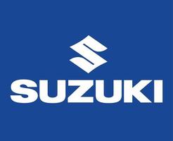 Suzuki Logo Brand Car Symbol With Name White Design Japan Automobile Vector Illustration With Blue Background