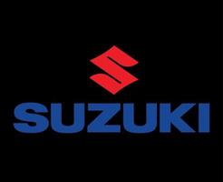 Suzuki Logo Brand Car Symbol Red With Name Blue Design Japan Automobile Vector Illustration With Black Background