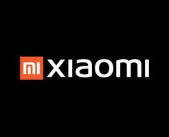 Xiaomi Brand Logo Phone Symbol Orange With Name White Design Chinese Mobile Vector Illustration With Black Background