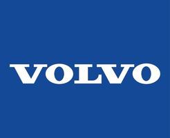 volvo logo marca coche símbolo nombre blanco diseño sueco automóvil vector ilustración con azul antecedentes