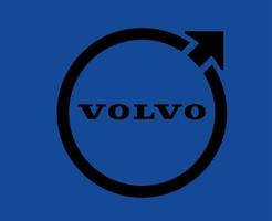 volvo logo marca coche símbolo con nombre negro diseño sueco automóvil vector ilustración con azul antecedentes