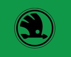 Skoda Brand Logo Car Symbol Black Design Czech Automobile Vector Illustration With Green Background