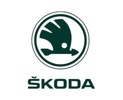 skoda logo marca coche símbolo con nombre verde diseño checo automóvil vector ilustración