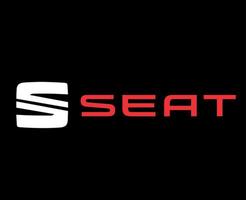 SEAT Brand Logo Car Symbol White With Name Red Design Spanish Automobile Vector Illustration With Black Background