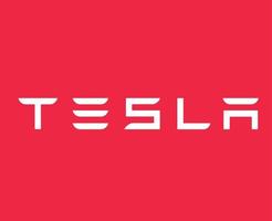 Tesla Brand Logo Car Symbol Name White Design USA Automobile Vector Illustration With Red Background