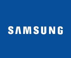 Samsung marca logo teléfono símbolo nombre blanco diseño sur coreano móvil vector ilustración con azul antecedentes