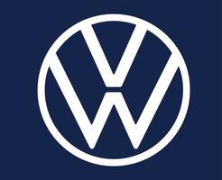 Volkswagen Logo Brand Car Symbol White Design German Automobile Vector Illustration With Blue Background