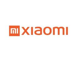 xiaomi marca logo teléfono símbolo con nombre naranja diseño chino móvil vector ilustración