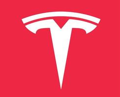 Tesla Brand Logo Car Symbol White Design USA Automobile Vector Illustration With Red Background