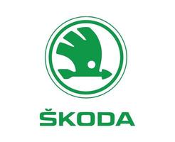 skoda marca logo coche símbolo con nombre verde diseño checo automóvil vector ilustración