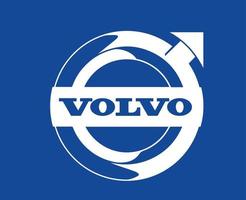 Volvo Brand Logo Car Symbol With Name White Design Swedish Automobile Vector Illustration With Blue Background