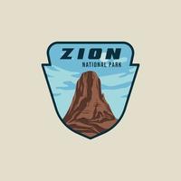 zion national park emblem vector illustration template graphic design. sign or symbol canyon rock mountain sticker path for business travel
