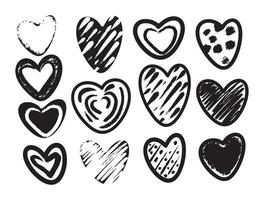 Vector graphics big set black silhouette heart different sketches polka dots specks blots doodle hearts