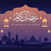 ramadan kareem illustration,with a mosque in silhouette style. premium vector background, banner, greeting card etc.