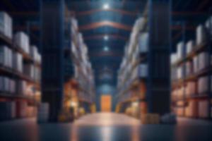 Large warehouse for storing goods, racks, shelves, goods. blurred background. photo