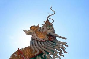 Stucco dragon is a Chinese sculpture and is a mythical creature that is popularly built in Chinese temples and shrines. It is a delicate art created by skilled craftsmen. photo