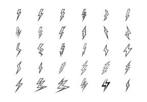 conjunto de 30 relámpago plano iconos rayos íconos aislado en blanco antecedentes. relámpago línea vector ilustración