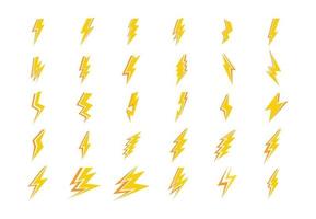 Set of 30 Lightning flat icons. Thunderbolts icons isolated on white background. lightning line Vector illustration