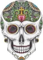 Art fancy skull day of the dead. Hand drawing and make graphic vector. vector