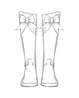 Contour image of cute boots with a bow. Rubber boots for autumn walks. Vector illustration