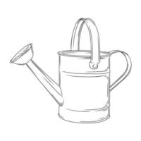 garden watering can outline vector image isolated on transparent background. garden tools for gardening, watering plants