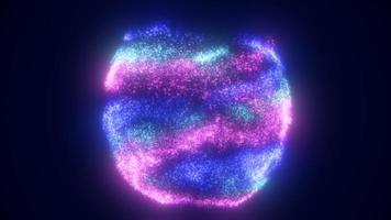 abstrakt Kugel Ball von Blau und lila glühend hell fliegend Energie Partikel und Punkte abstrakt Hintergrund. Video 4k, 60 fps, Bewegung Design