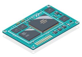 semiconductores componentes circuito tablero micronave diseño símbolos concepto isométrica semiconductor ilustración isométrica aislado vector