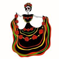 Dia de Los Muertos woman. Ornamental skull, calavera catrina vector