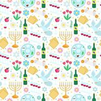 Jewish holiday Passover seamless pattern with with floral decoration, matzo. vector illustration