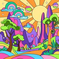 Retro groovy psychedelic landscape vector