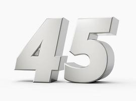 Silver 3d numbers 45 Forty Five. Isolated white background 3d illustration photo