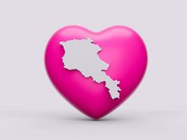 3d Pink Heart With 3d White Map Of Armenia Isolated On White Background, 3d Illustration photo