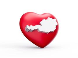 3d Red Heart With 3d White Map Of Austria Isolated On White Background, 3d Illustration photo