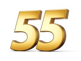 Golden metallic Number 55 Fifty Five, White background 3d illustration photo