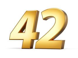 Golden metallic Number 42 Forty two, White background 3d illustration photo