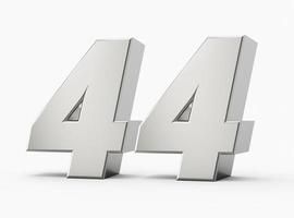 Silver 3d numbers 44 Forty four. Isolated white background 3d illustration photo