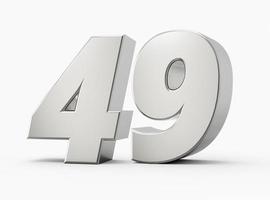 Silver 3d numbers 49 forty nine. Isolated white background 3d illustration photo