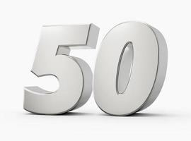 Silver 3d numbers 50 Fifty. Isolated white background 3d illustration photo