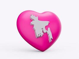 3d Pink Heart With 3d White Map Of Bangladesh Isolated On White Background, 3d Illustration photo