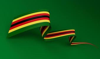 3d Flag Of Zimbabwe Country, 3d Wavy Shiny Ribbon Flag Isolated On Green Background, 3d illustration photo