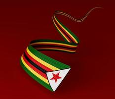 3d Flag Of Zimbabwe, Shiny Wavy 3d Ribbon Flag With Star Isolated On Red Background, 3d illustration photo