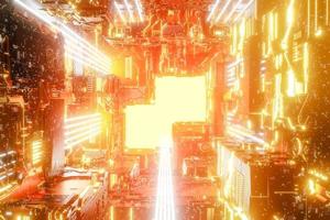 Glowing corridor of futuristic spaceship. 3d render photo