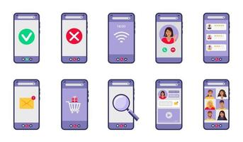 mobile phone with different online content on screen vector