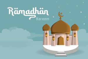 Ramadan themed design assets - Blue background with mosque, Ramadan greeting post template, Fasting theme, Eid theme vector