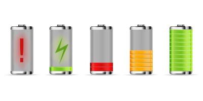 Smartphone battery indicator. Discharged and fully charged battery icons isolated on white background vector
