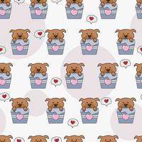 seamless pattern with a dog in a cup with a heart on it. vector